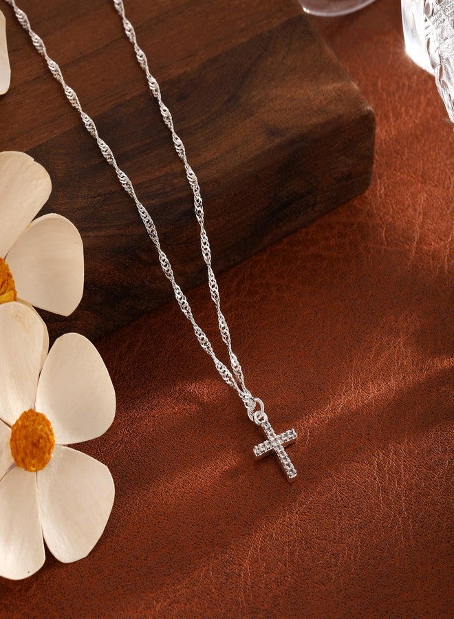 MFRYK Cross Necklace For Women,Silver Plated Small Dainty Cubic Zirconia Cross Choker Necklaces For Women,Cute Charm Easter Religious Jewelry Gifts - Image 5